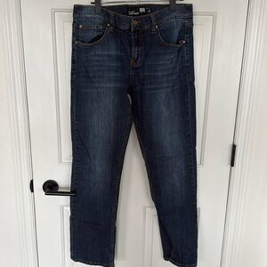 RSQ New York Jeans Mens Size 34 x 32 Slim Straight Distressed Denim Whiskered.